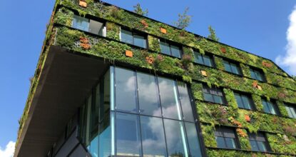 Façade végétalisée d'un bâtiment certifié environnemental