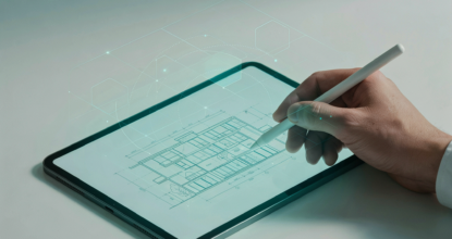 IA et architectes : plan de bâtiment dessiné sur tablette